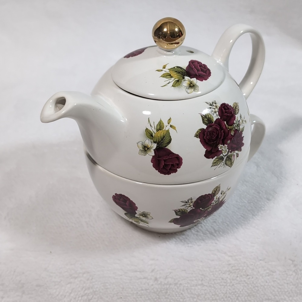 Vtg Arthur Wood & Son Tea for One Set Staffordshire Stackable Rose Floral 6460 - Picture 4 of 14